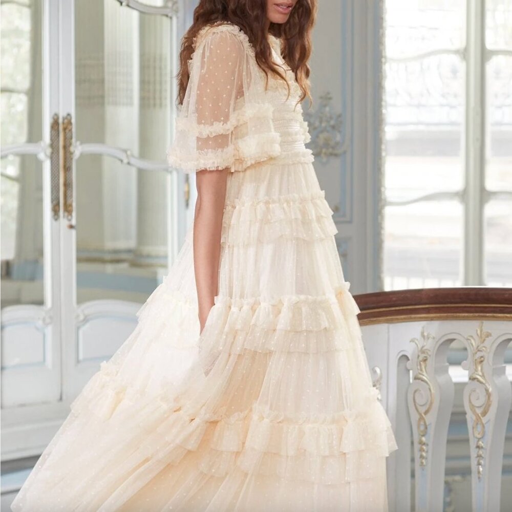 Needle & Thread Cream Ruffled Prom Dress